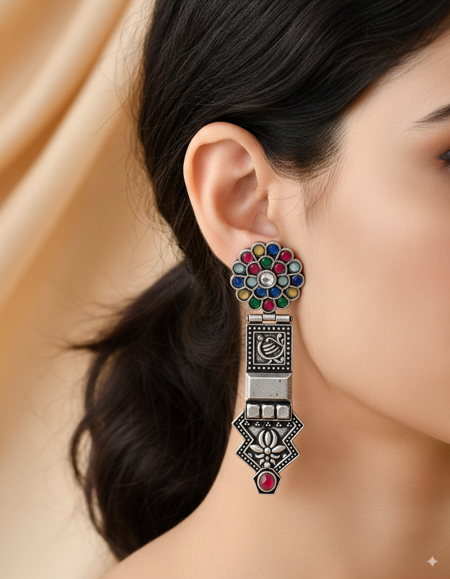 Vibrant Navratna Dandiya Earrings
